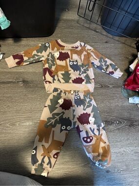Cozy Woodland Animal Two-Piece Set - Beige Multi